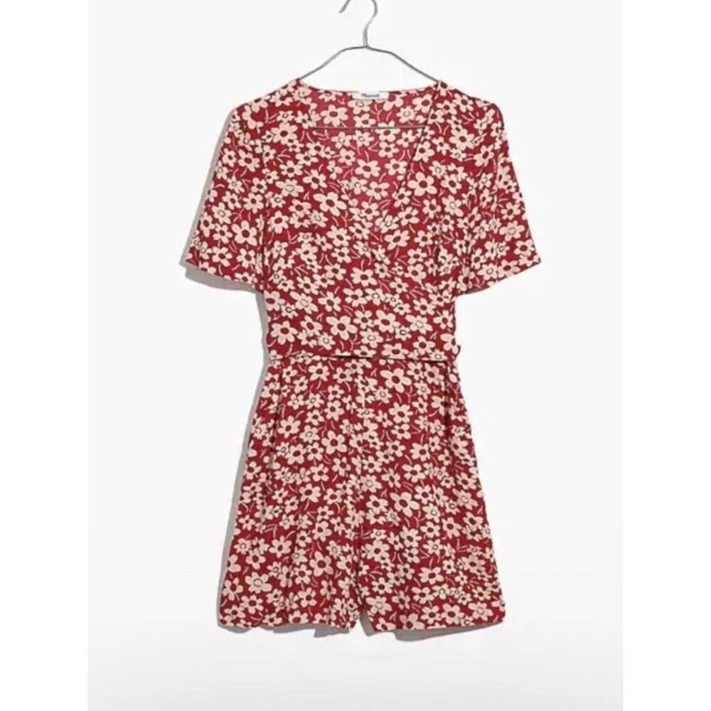 Madewell V-neck floral red & white Romper size 6 #756